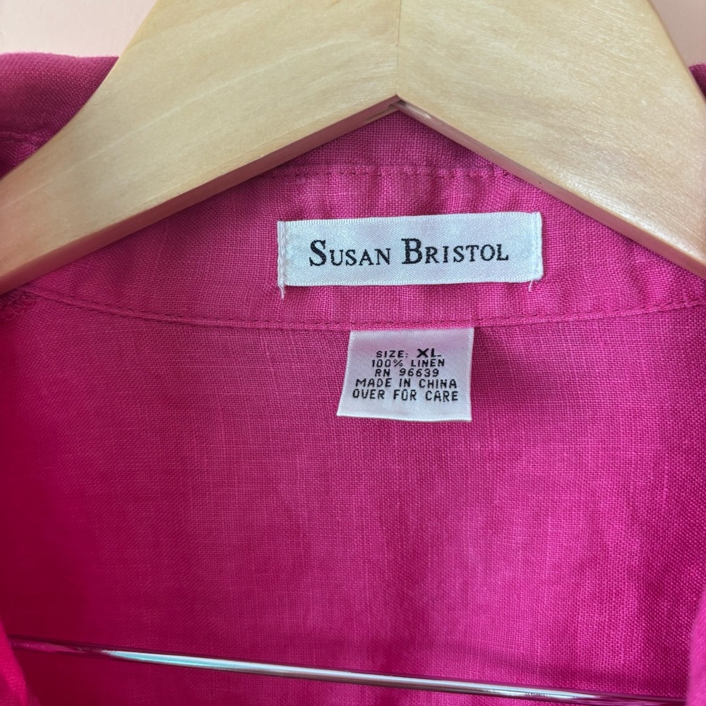 Susan Bristol Women’s Pink 100% Linen Blouse XL Beach Lagenlook - Picture 3 of 13